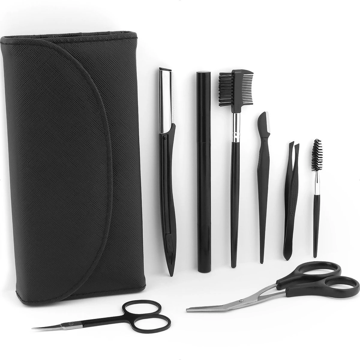 Wenkbrauw Trimmer Set - 8-delig – Met Epileer Pincet, 2x Wenkbrauw Schaartje, 2x Wenkbrauwmesje, Wenkbrauw Borstel, Wenkbrauwpotlood, Spoolie – In Stevige Etui - Zwart 3 Wenkbrauw Trimmer Set - 8-delig – Met Epileer Pincet, 2x Wenkbrauw Schaartje, 2x Wenkbrauwmesje, Wenkbrauw Borstel, Wenkbrauwpotlood, Spoolie – In Stevige Etui - Zwart